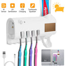 Wall Mounted Toothbrush Sanitizer Holder IR Induction UV Sanitization Rack with 4 Slots Toothpaste Dispenser for Bathroom