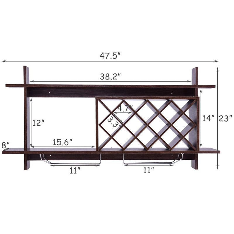 Wall Mount Wine Rack with Glass Holder & Storage Shelf-Walnut, photo 5 of 8