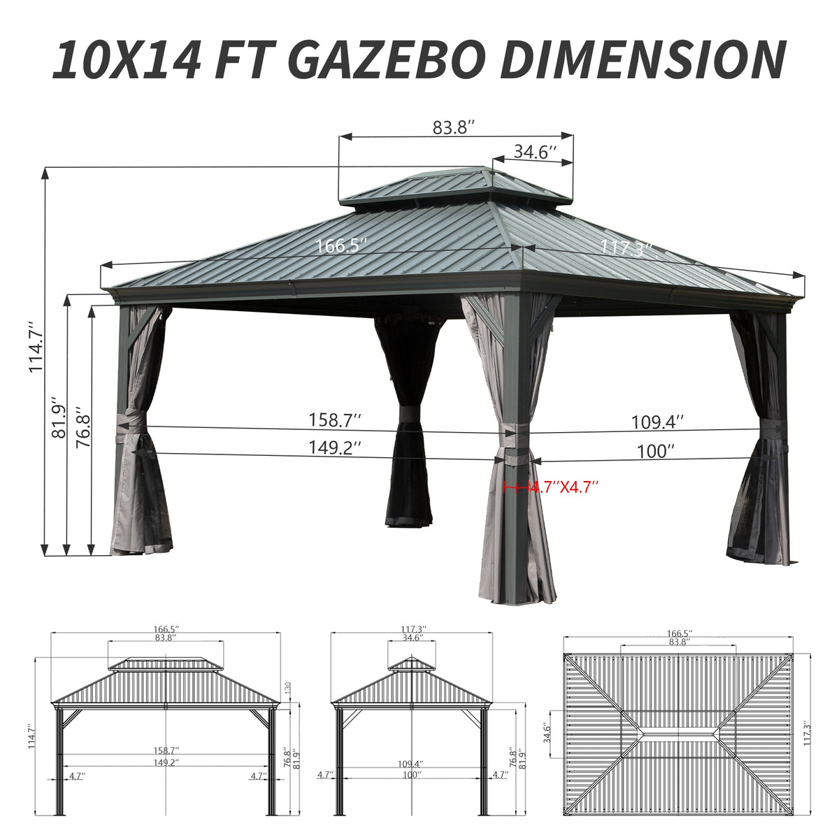 10' X 14' Hardtop Gazebo with Double Roof, photo 4 of 10