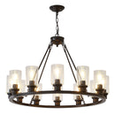 12-Light Black Wagon Wheel Chandelier, 31.5" Modern Farmhouse Glass Pendant