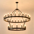 2 Tiers Wagon Wheel Chandelier Wooden Farmhouse 36 Light (24 / 12) Or (12 / 24) Metal Chandeliers 2 Story Light Fixtures Industrial For High Ceiling Living Dining Room Foyer, Adjustable Height - Black by HouseOfZazla