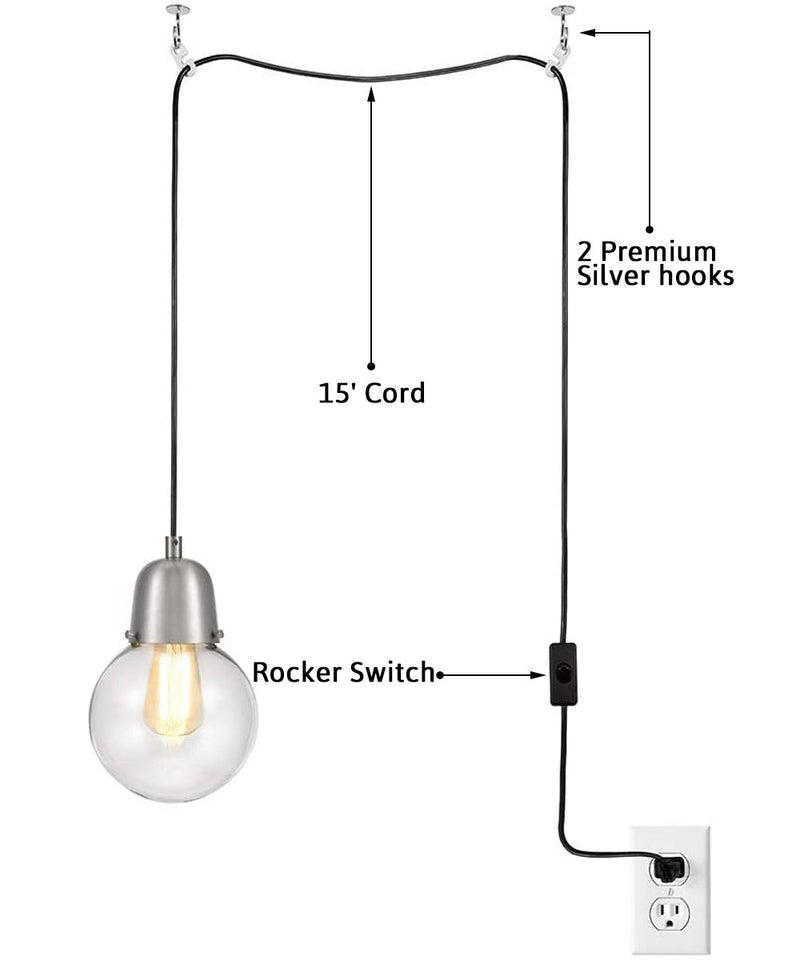 Plug-In Hanging LED Pendant Brushed Nickel Finish