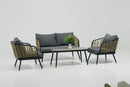 4 Pieces Patio Furniture Set, PE Rattan Wicker With Washable Cushion And Tempered Glass Tabletop, Conversation Furniture For Garden Poolside Balcony by HouseOfZazla