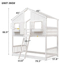 House Bunk Bed With Roof, Window, Window Box, Door, With Safety Guardrails And Ladder by Unique Piece Furniture