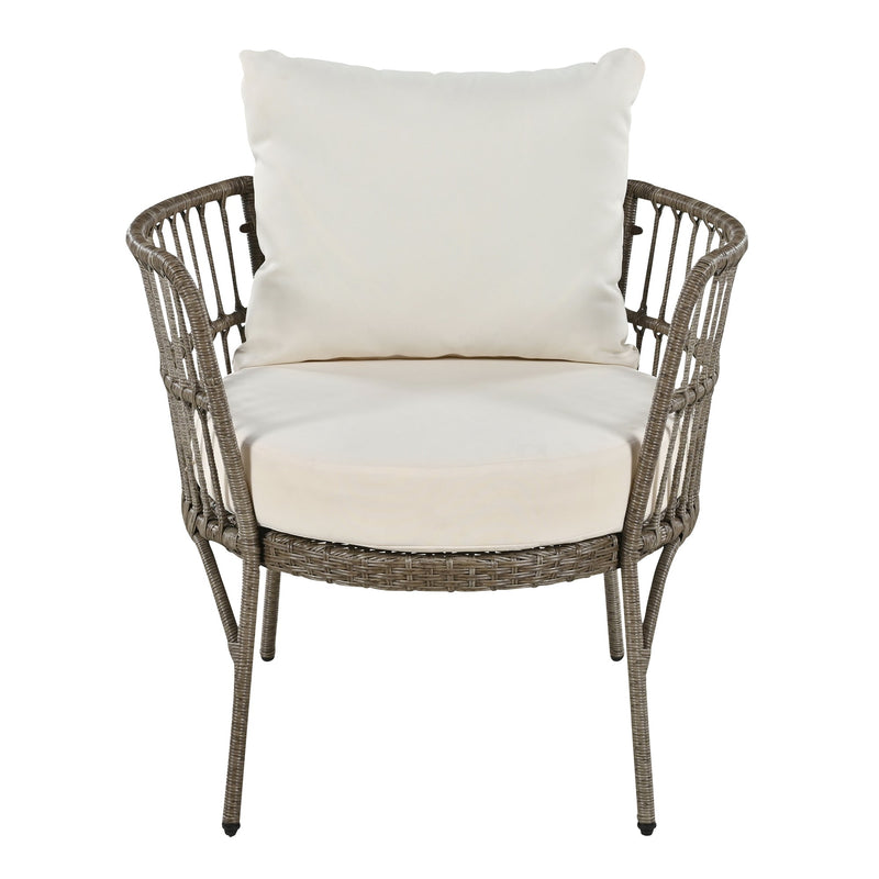 4-Piece Rattan Outdoor Patio Conversation Set with Seating Set for 5 and Coffee Table for Porch, Backyard and Garden (Brown Grey)