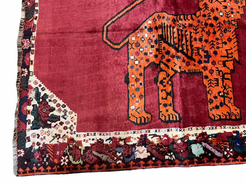 5 X 6 Handmade Rug Zagros Quality Wool Rug Lion Organic Dyes Red Leopard Tribal