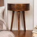 Solid Wood Chestnut Semi Circle Nightstand, 1-Drawer, Nordic Legs