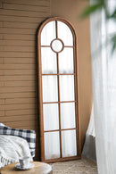 Half Round Elongated Mirror With Decorative Window Look Classic Architecture Style Solid Fir Wood Interior Decor - Brown by HouseOfZazla