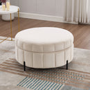 Upholstered Round Ottoman With Reversible Lid, Channel Tufted Pumpkin Shape by HouseOfZazla
