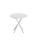 31.5" Modern Cross Leg Round Dining Table, White Marble Top Occasional Table, Two Piece Removable Top, Matte Finish Iron Legs