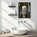 Framed Bathroom Decor, Cute Puppy Wall Art In Picture Frame, 3D Canvas Print - Indigo / White