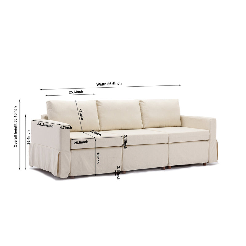 3 Seat Module Sectional Sofa Couch With 2 Ottoman,Seat Cushion and Back Cushion Removable and Washable,Cream