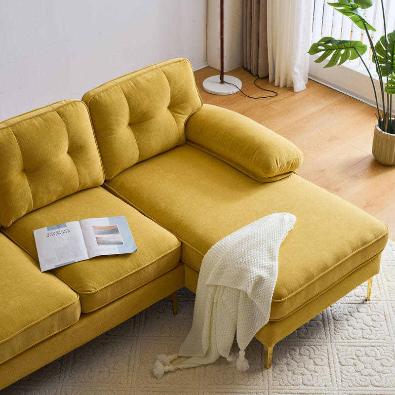 83" Modern Sectional Sofas Couches Velvet L-Shaped Couches for Living Room, Bedroom, Yellow