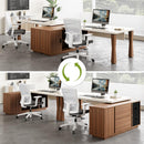 L-Shaped Executive Desk With Storage Cabinet, Home Office Workstation With Shelves - White / Walnut by HouseOfZazla