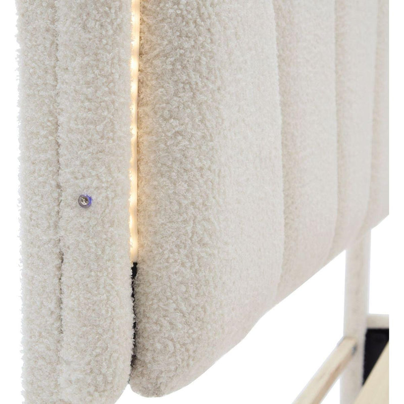 2-Pieces Bedroom Sets Full Size Flower-Shaped Upholstered LED Platform Bed with Storage Ottoman-Sherpa Fabric, White