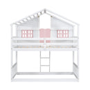 House Bunk Bed With Roof, Window, Window Box, Door, With Safety Guardrails And Ladder by HouseOfZazla