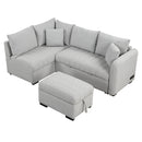 82.6" L-shaped Sectional Pull Out Sofa Bed Sleeper Sofa with Two USB Ports, Two Power Sockets and a Movable Storage Ottoman, Gray
