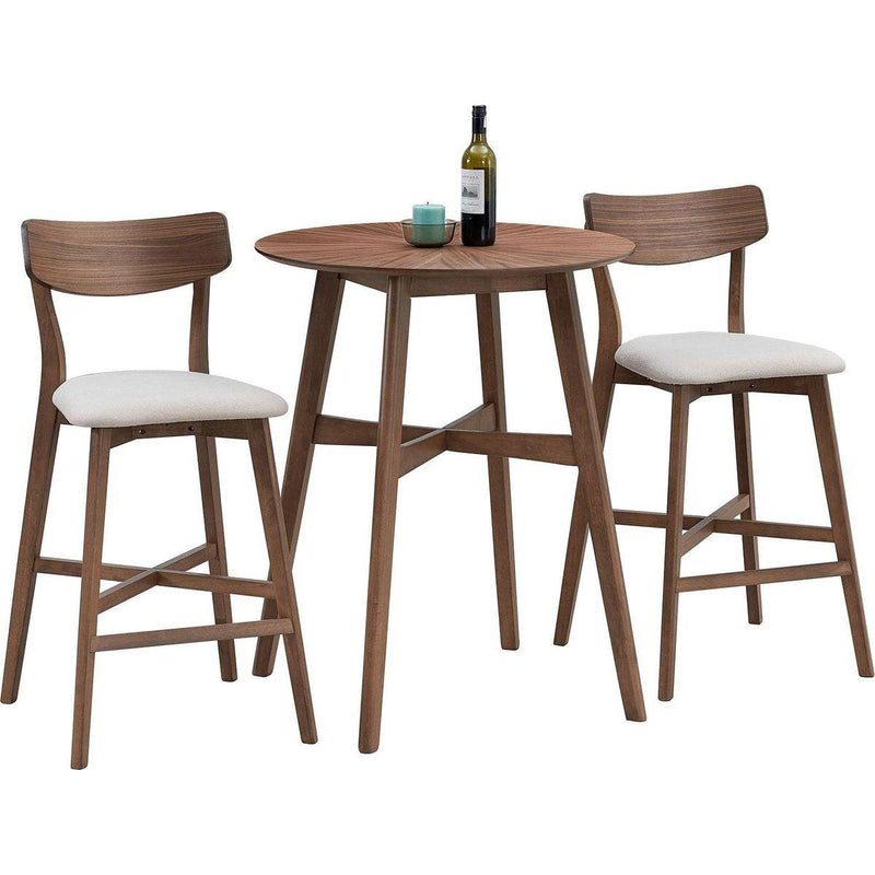 3 Pieces Bar Table Set,Modern Round Counter Height Pub Table, Wooden High Top with Bar Stools Pub Dining Set for Kitchen,Restaurant,Cocktail Bar,Walnut
