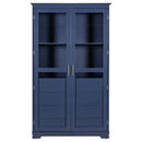 Kitchen Pantry, Freestanding Kitchen Storage Cabinet Display Cabinet With Glass Doors And 4 Built In Drawers For Living Room, Home Office - Blue