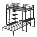 Metal Loft Bed Frame with LED Light Strip, Side Storage Shelves & Built-in Desk by HouseOfZazla