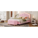2-Pieces Bedroom Sets Full Size Flower-Shaped Upholstered LED Platform Bed with Storage Ottoman-Sherpa Fabric, Pink
