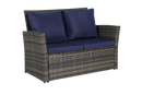 4 Pieces Outdoor Patio Furniture Set with Rattan Chairs and Tempered Glass Table