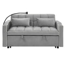 55.51 inch versatile foldable sofa bed in 3 lengths, modern sofa sofa sofa velvet pull-out bed, adjustable back and with USB port and ashtray and swivel phone stand (Grey)