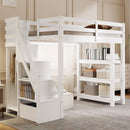 Loft Bed With 4 Layer Shelves, Storage Staircase, Small Wardrobe And LED Light by Unique Piece Furniture