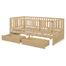 Daybed With Fence Guardrails And 2 Drawers, Split Into Independent Floor Bed & Daybed by HouseOfZazla