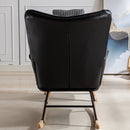 35.5 inch Rocking Chair with Footrest, Soft Houndstooth Fabric Leather Fabric Rocking Chair for Nursery, Comfy Wingback Glider Rocker with Safe Solid Wood Base for Living Room Bedroom Balcony (black)