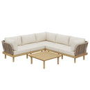 6-Piece Acacia Wood L-Shaped Modular Outdoor Sofa Set with Rope Back & Weather-Resistant Cushions by HouseOfZazla