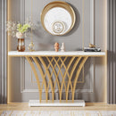 Console Table With Grid Base For Living Hallway - White / Gold by HouseOfZazla