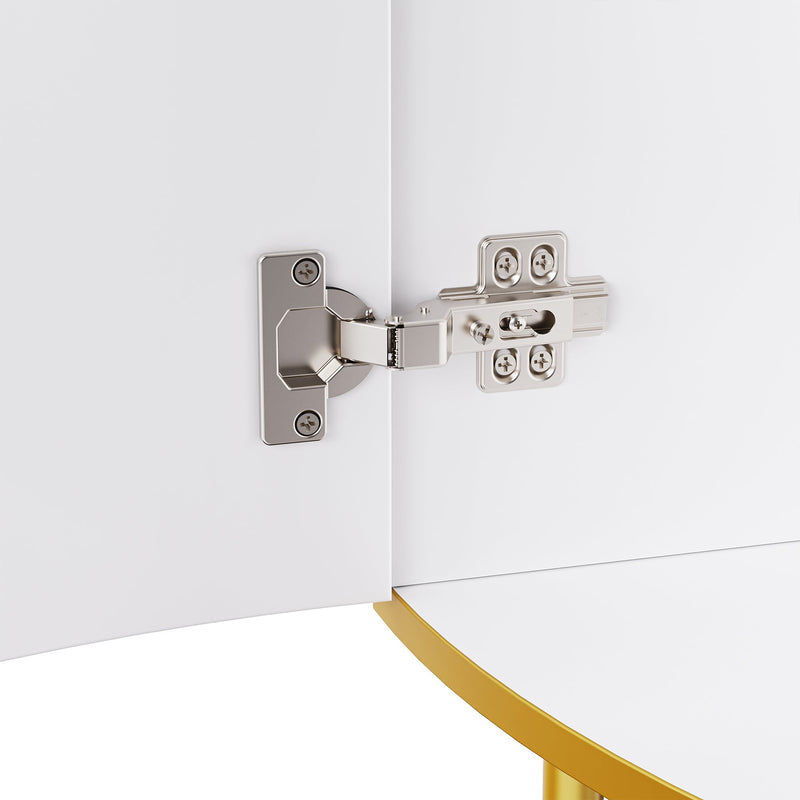 74.8" Tall Modern Corner Bookshelf,Fan-Shaped bookcase with 1 Drawer and 2 Doors, Wooden Standing Corner Shelf with Gold Metal Frame for Living Room,Home Office,White