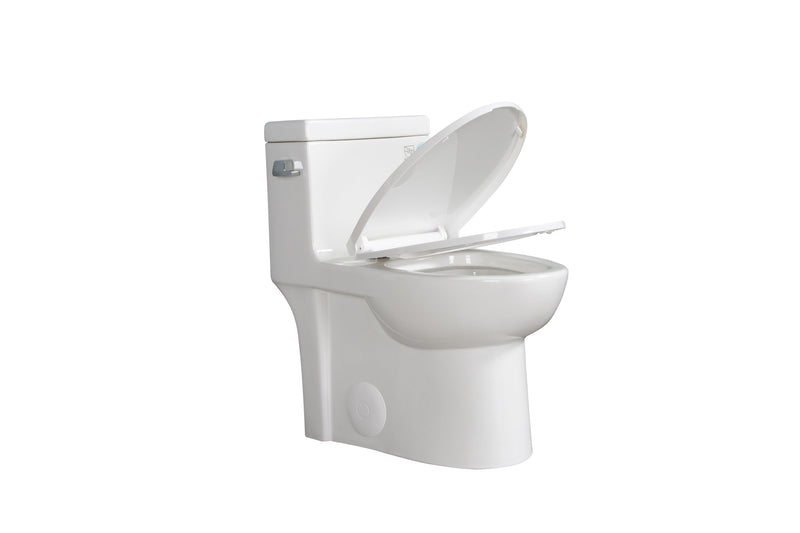 15 1/8 Inch 1.28 GPF 1-Piece Elongated Toilet with Soft-Close Seat - Gloss White 23T03-GW