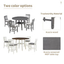 5-Piece Counter Height Dining Table Set in 2 Table Sizes with 4 Folding Leaves and 4 Upholstered Chairs for Dining Room (Gray+Beige Cushion)