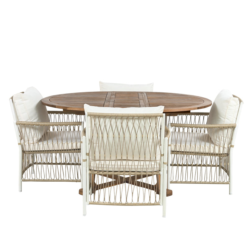 TOPMAX Modern 5-Piece Patio Extendable Wooden Dining Table Set, 12inch Butterfly Leaf Foldable Round Kitchen Table Set with 4 Rattan Arm Chairs for Backyard,Balcony, Garden, Poolside, Natural