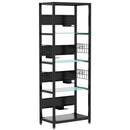 4 Tier Display Shelf With RGB Lights, LED Lighted Curio Cabinet With Adjustable Storage Box & Hooks - Black by HouseOfZazla