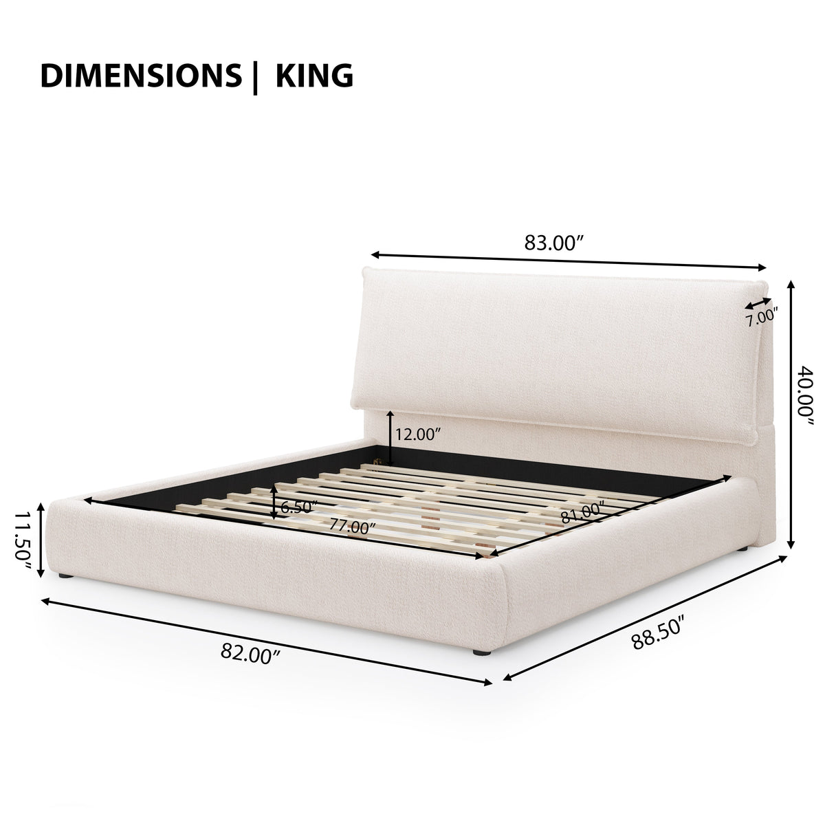 Upholstered Platform Bed Frame with Oversized Plush Pillow Headboard, photo 6 of 10