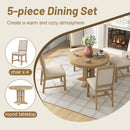 5-Piece Dining Set Extendable Round Table and 4 Upholstered Chairs Farmhouse Dining Set for Kitchen, Dining Room(Natural Wood Wash)