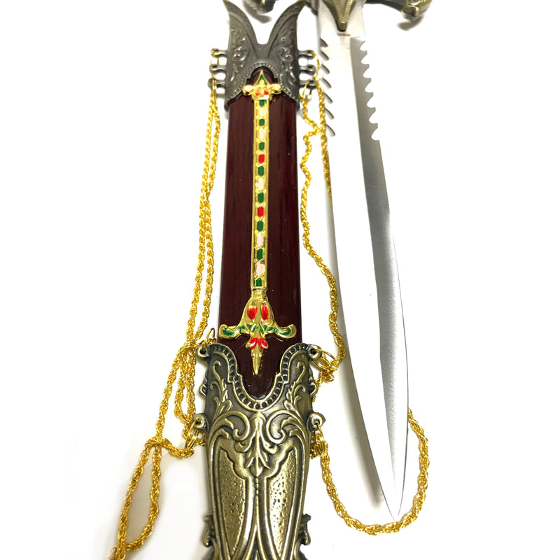Metal Replica Knights Templar Ornate Dagger Prop with Sheath - Sharp Blade NOT A TOY