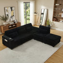 L-Shaped Corduroy Modular Sectional Sofa with Detachable Footrest