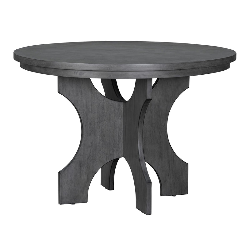 5-Piece Dining Table Set, 44" Round Dining Table with Curved Bench & Side Chairs for 4-5 People for Dining Room and Kitchen (Grey)