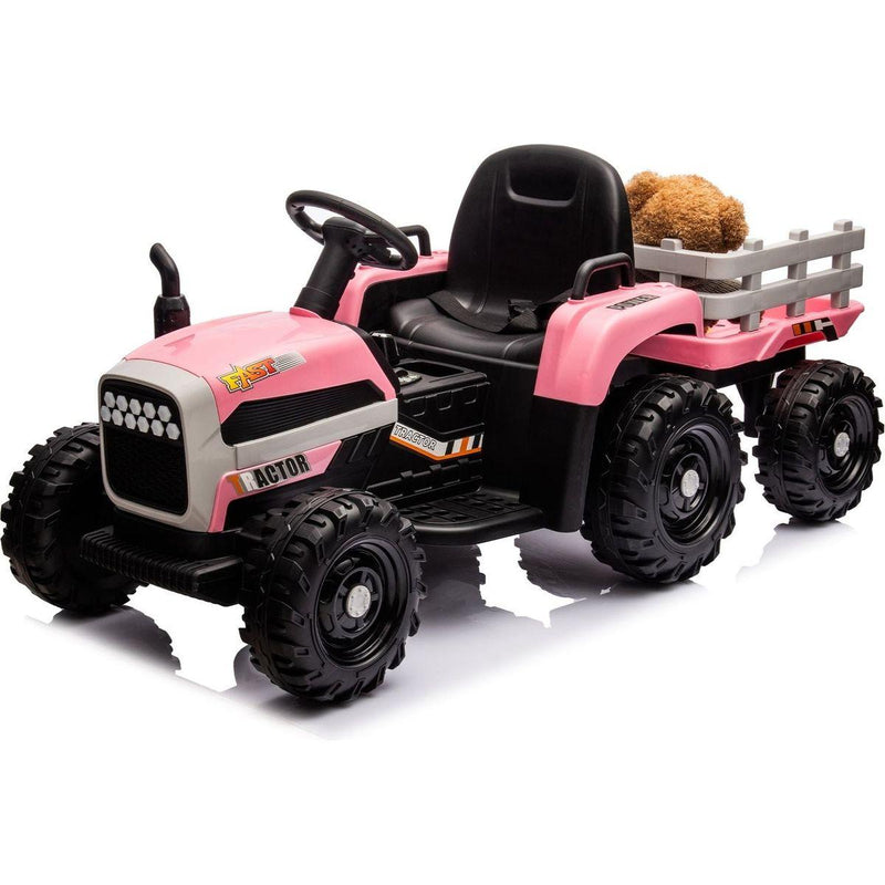Ride on Tractor with Trailer,24V Battery Powered Electric Tractor Toy, 200wx2motor 1.86-4.97MPH/Remote Control,electric car for kids,Three speed adjustable,USB,MP3, Bluetooth,LED light, safety belt
