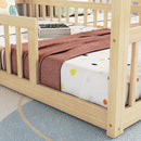 Double Twin House-Style Floor Bed with Fence, Guardrails, without door, Natural(Old Sku:W504P143318)