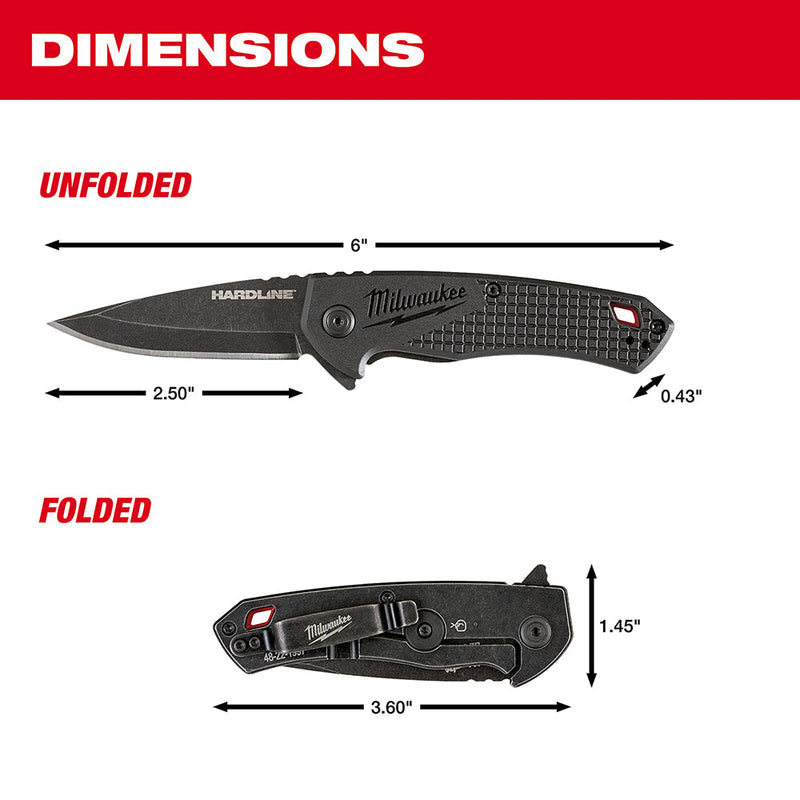 Milwaukee 48-22-1997 2.5 in. HARDLINE™ Smooth Drop Point Blade Pocket Knife