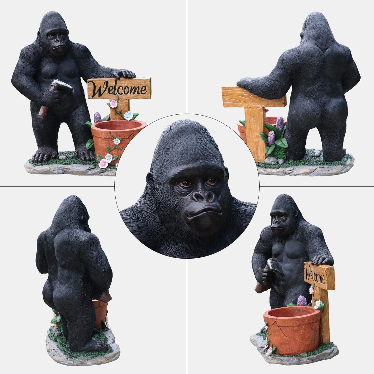 Outdoor Garden Sculpture Chimpanzees Flower Pot Planter, photo 9 of 10