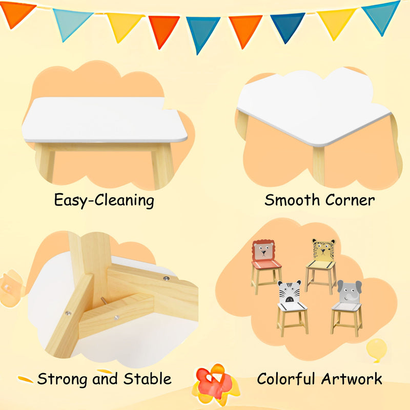 Kids Table And Chair Set With Cartoon Animals Design - White, photo 13 of 20