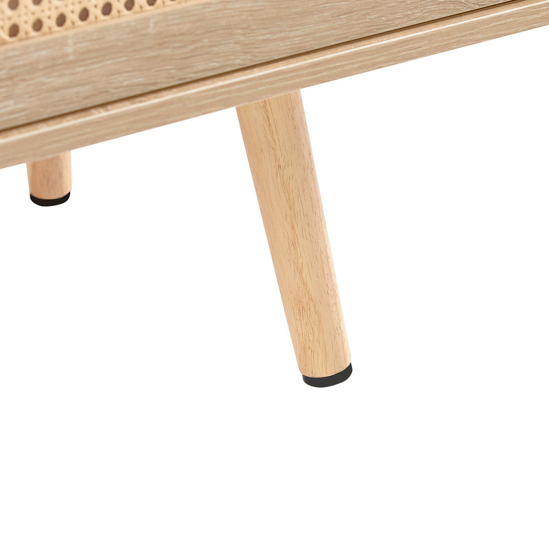 55.12" Rattan TV cabinet, double sliding doors for storage, adjustable shelf, solid wood legs, TV console for living room, natural