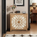 Rustic Wooden Accent Cabinet with Floral Carved Doors