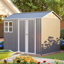 8'x6' Large Steel Storage Shed with Window, Lockable Doors & Sloped Roof, Heavy Duty Outdoor Tool Shed for Garden, Patio, Backyard, Lawn - Dark Gray by Montret